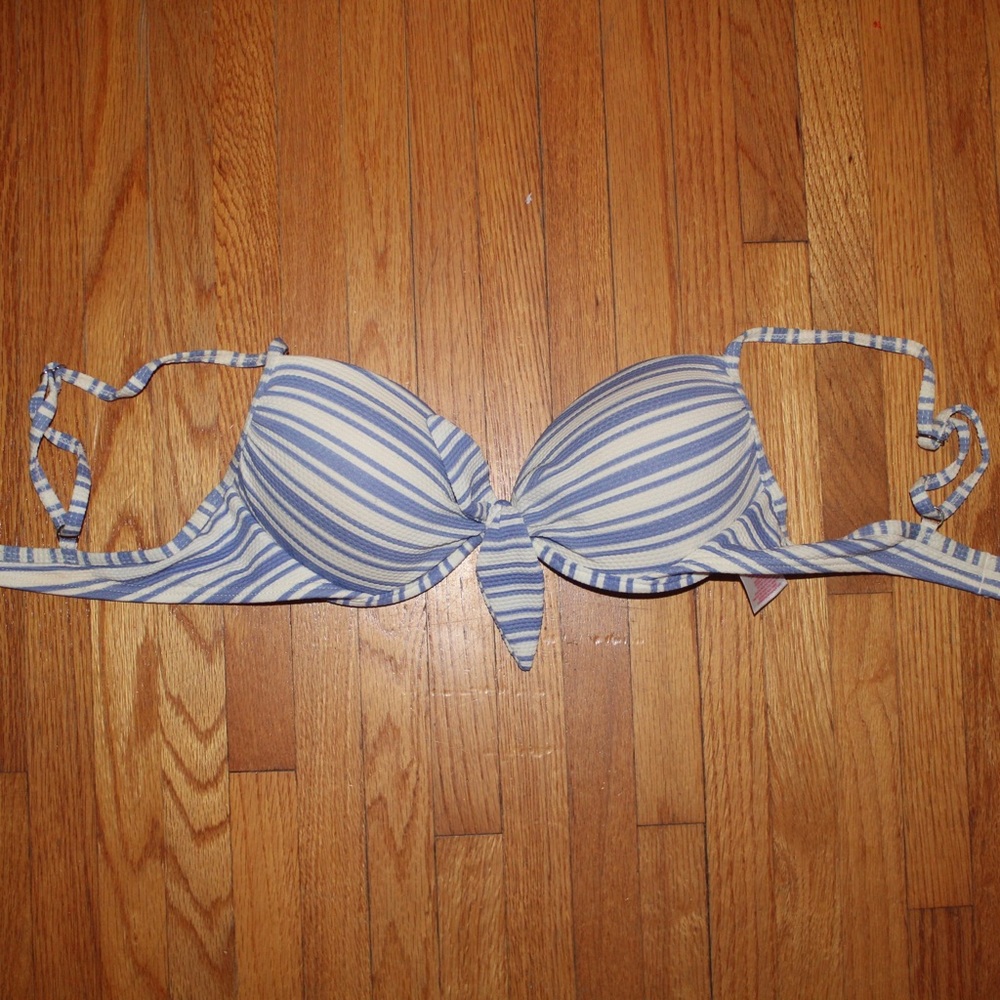 Blue and white striped push up bikini top